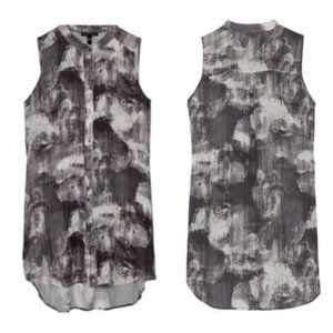EILEEN FISHER 100% Silk Abstract Print Longline Button Down Sleeveless Blouse XS